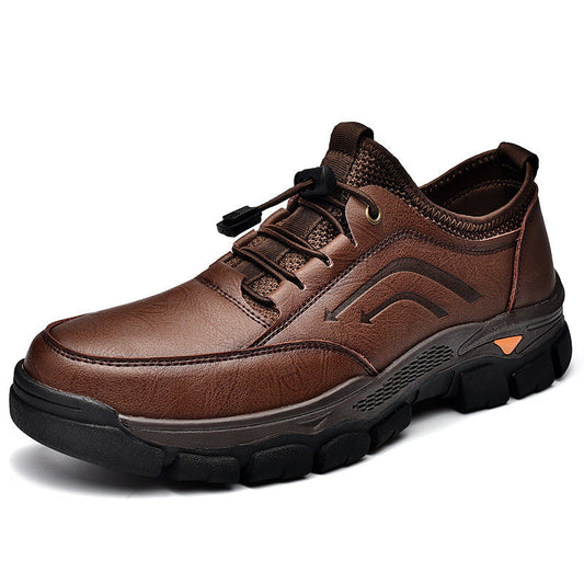 Men's handmade genuine leather drawstring slip-on orthopedic shoes