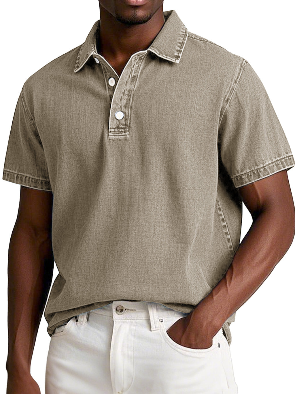 Men's Fashion Retro Washed Distressed Cotton Lapel Short Sleeve Polo Shirt