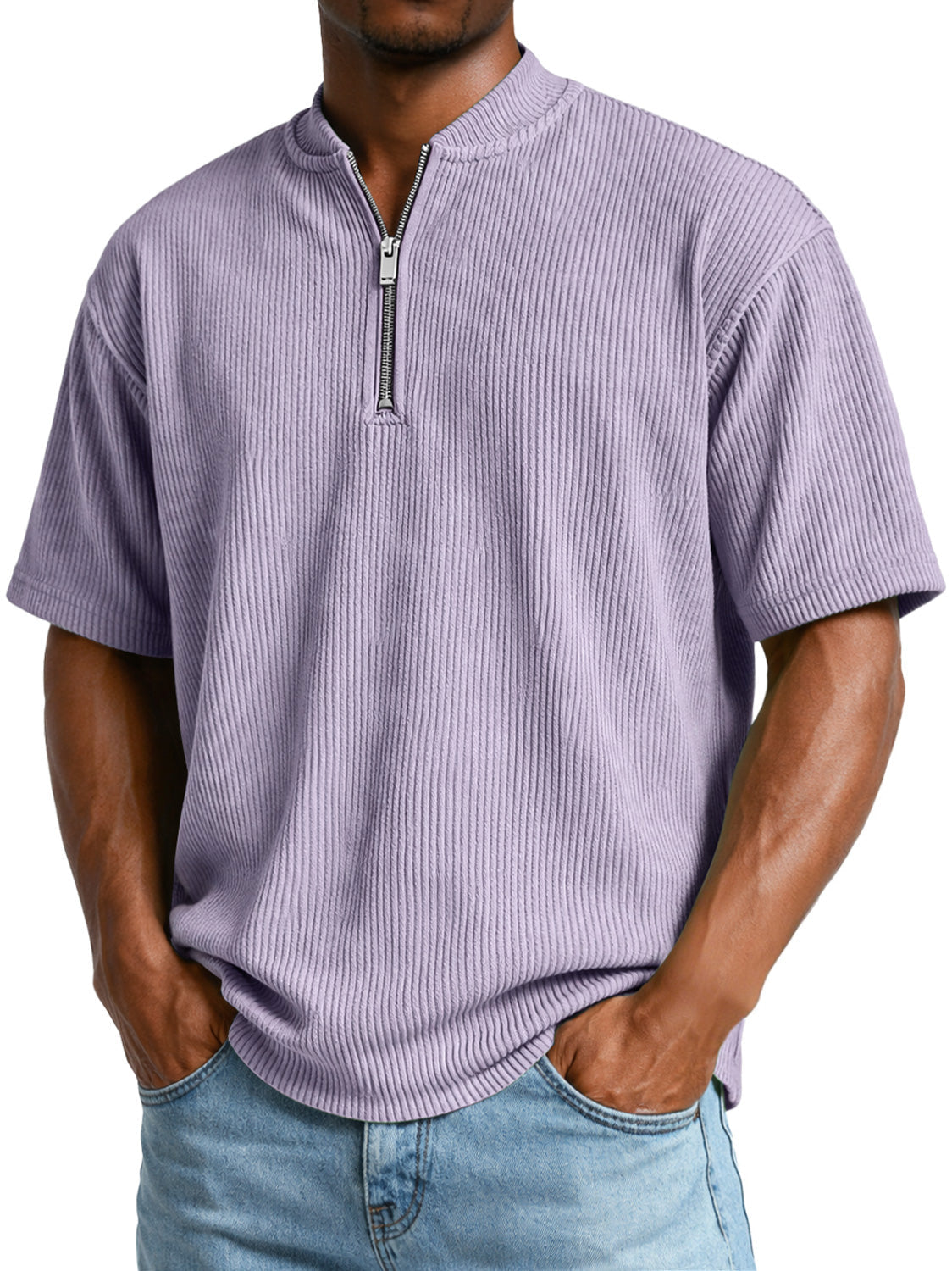 Men's Everyday Ribbed Zip-up Short-sleeved Casual T-shirt