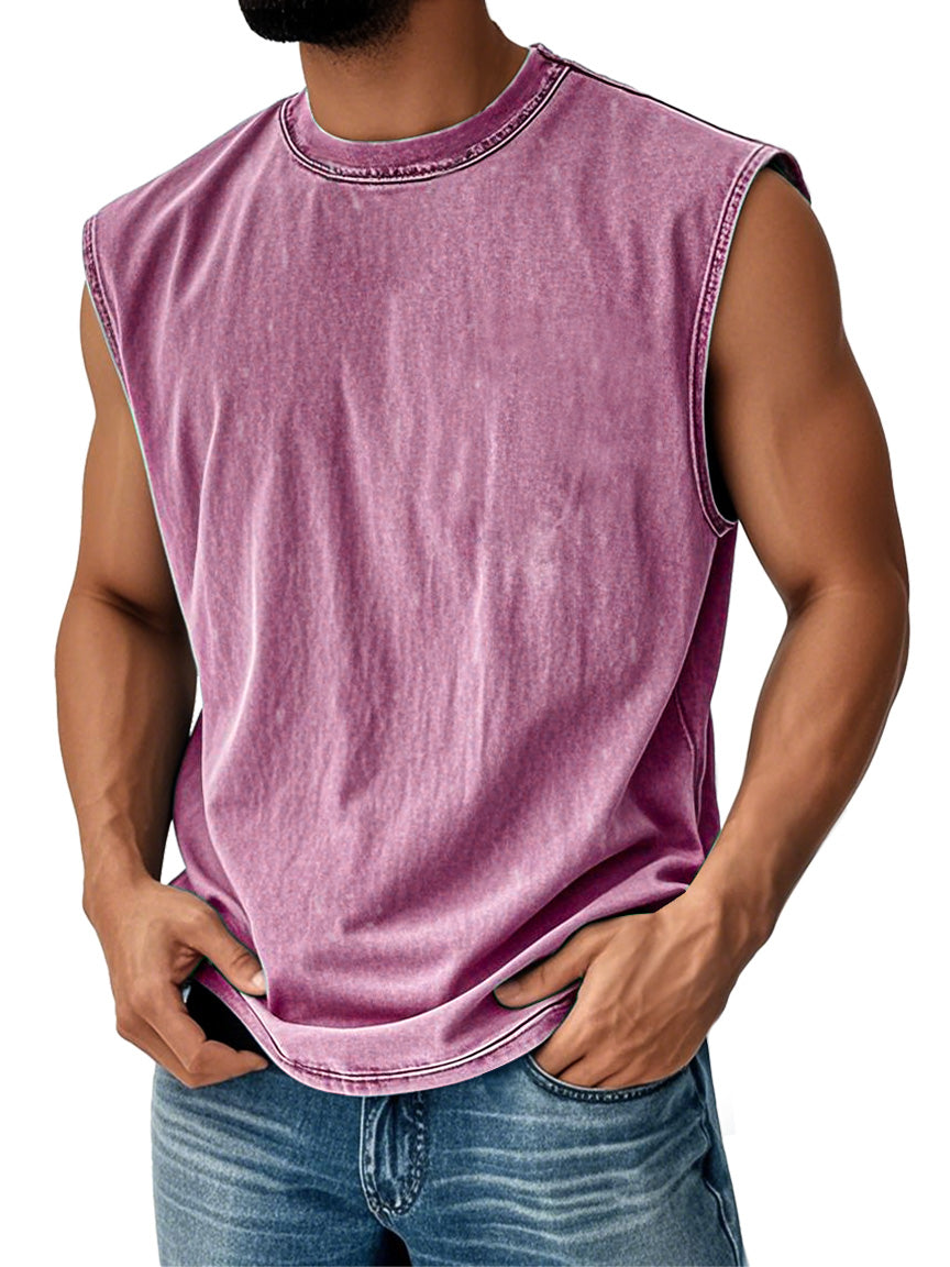 Men's Retro Round Neck Casual Solid Color Sleeveless Vest