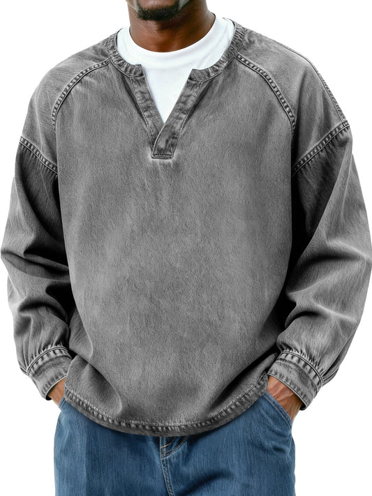 Men's Retro Faux Two-Piece Raglan Patchwork Casual Long-Sleeve T-Shirt