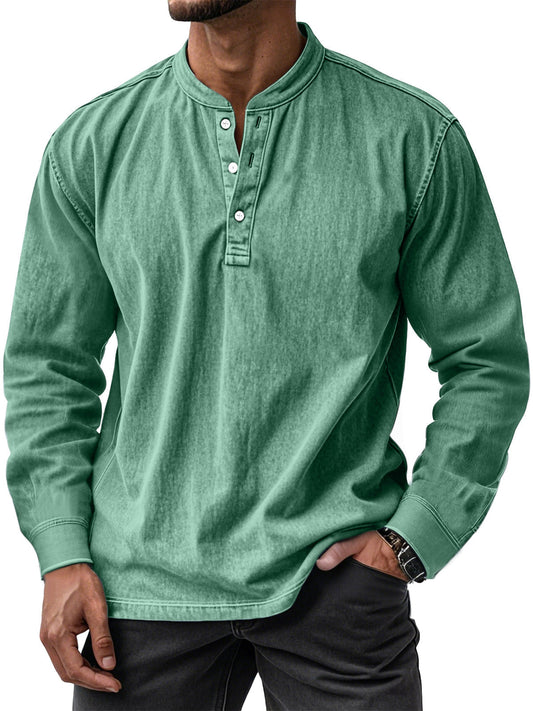 Men's Retro Casual Solid Color Long Sleeve Henley Shirt