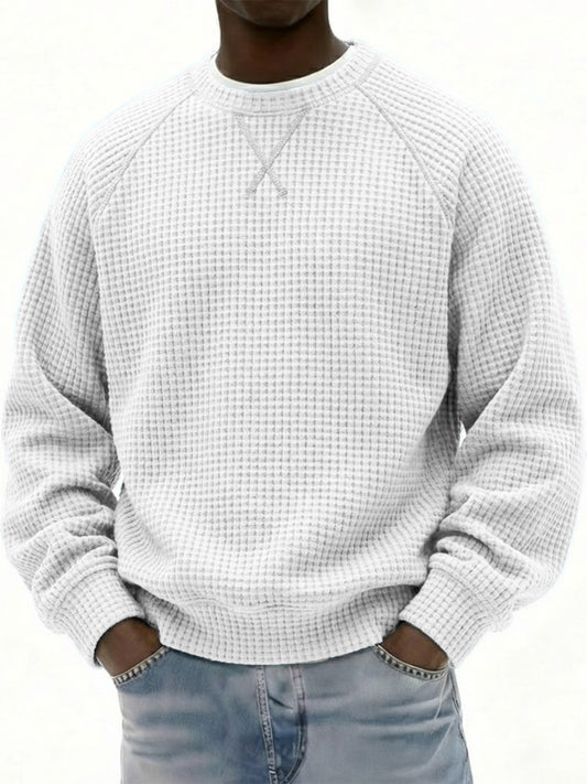 Men's Breathable Waffle Texture Patchwork Design Raglan Minimalist Pullover Top