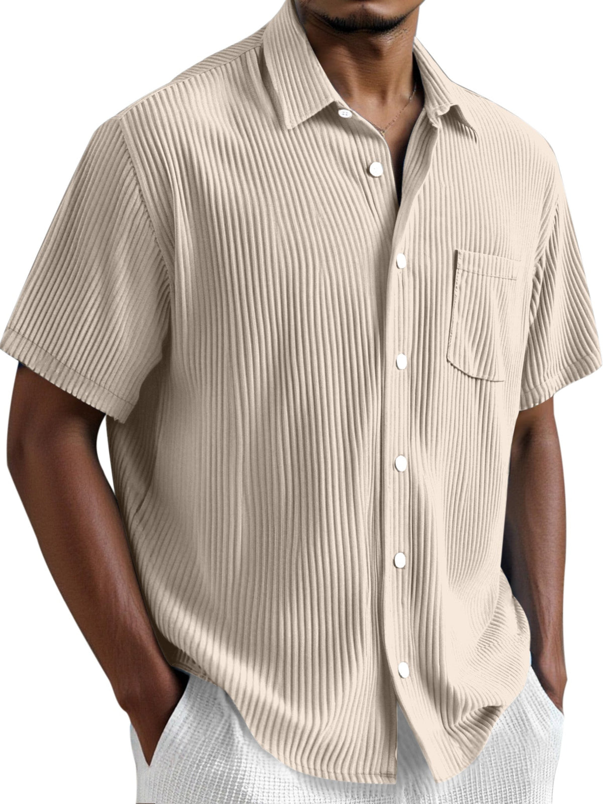 Men's Simple Solid Color Vertical Pit Short Sleeve Shirt