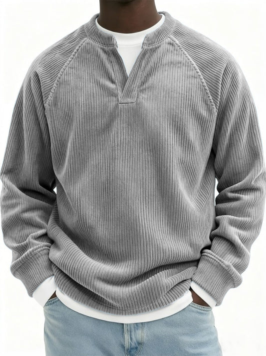 Men's Stylish Faux Two-Piece Corduroy Vintage Raglan Pullover Top