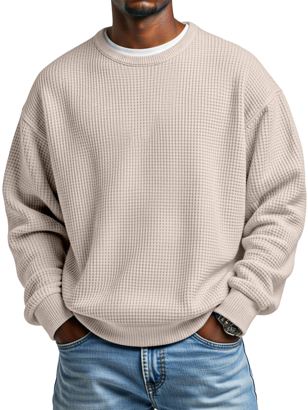 Men's Autumn Simple Waffle Neck Long Sleeve Sweater