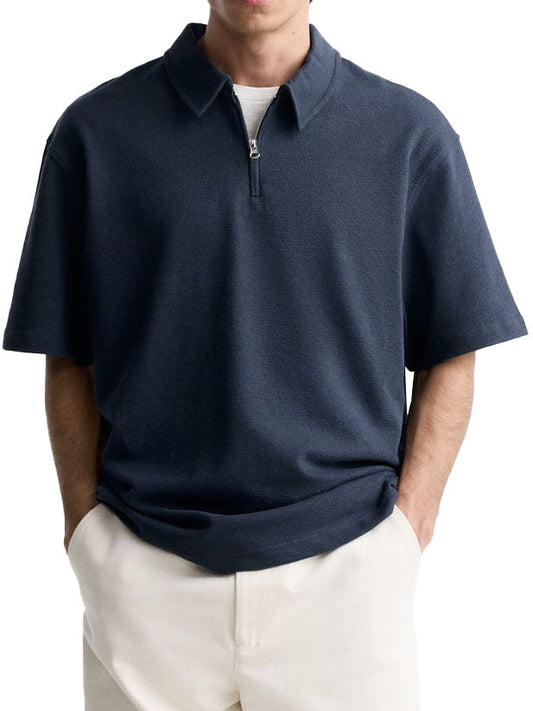 Men's Casual Basic Zipper Short Sleeve Polo Shirt