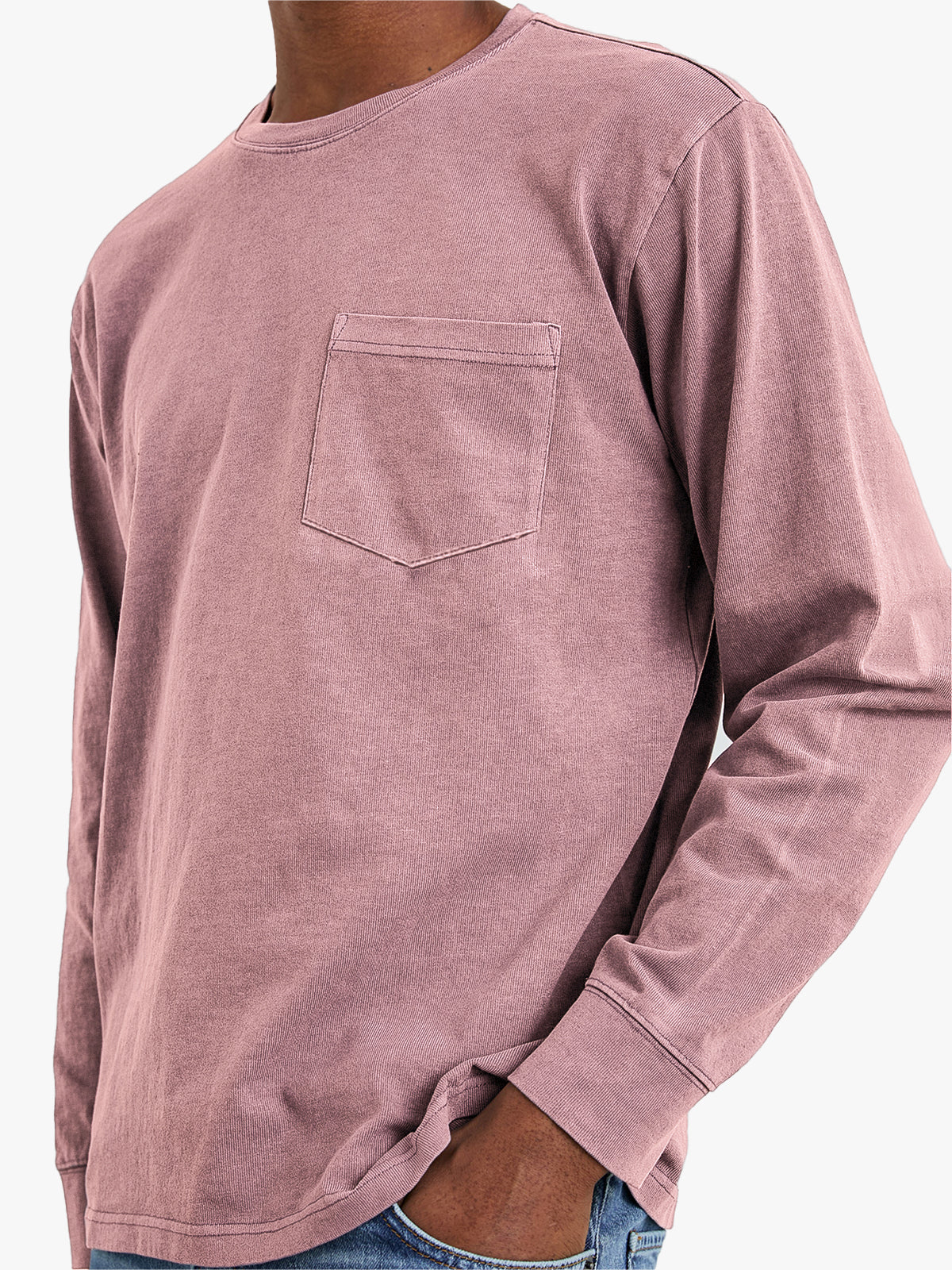 Men's Comfort Vintage Cotton Long Sleeve Basic T-Shirt With Chest Pocket