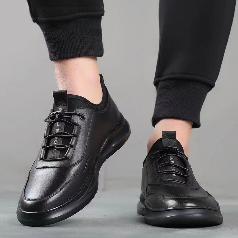 Men’s Leather Dress Sneakers – Breathable Casual Lace-Up Shoes