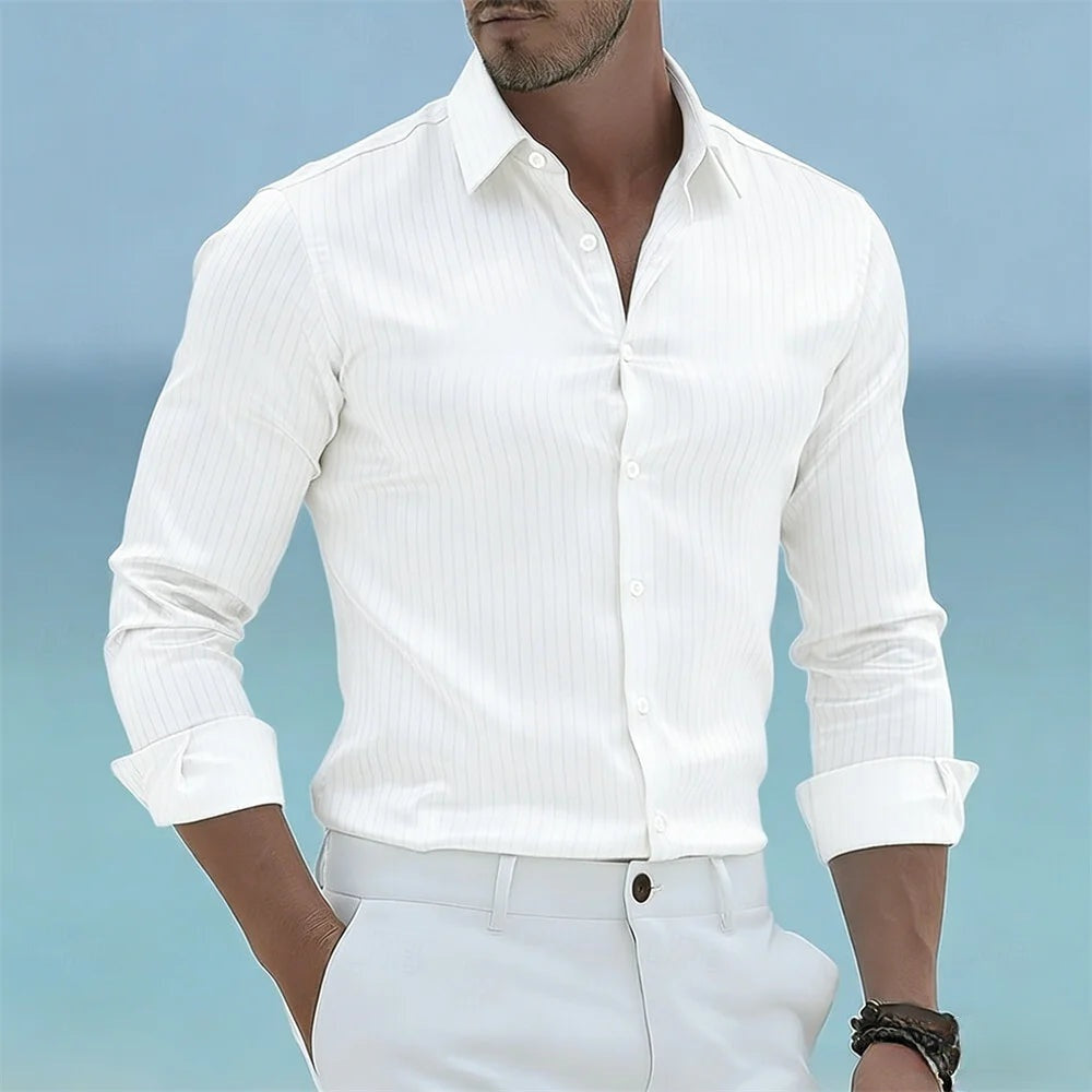 Men's Tapered Fit Dress Shirt - Smart Casual Long Sleeve Shirt