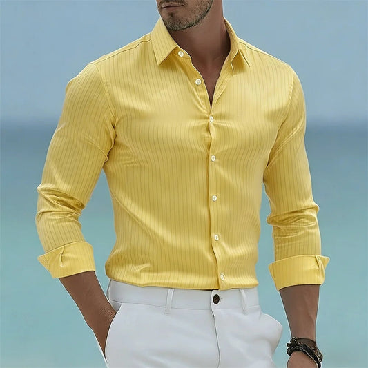 Men's Tapered Fit Dress Shirt - Smart Casual Long Sleeve Shirt