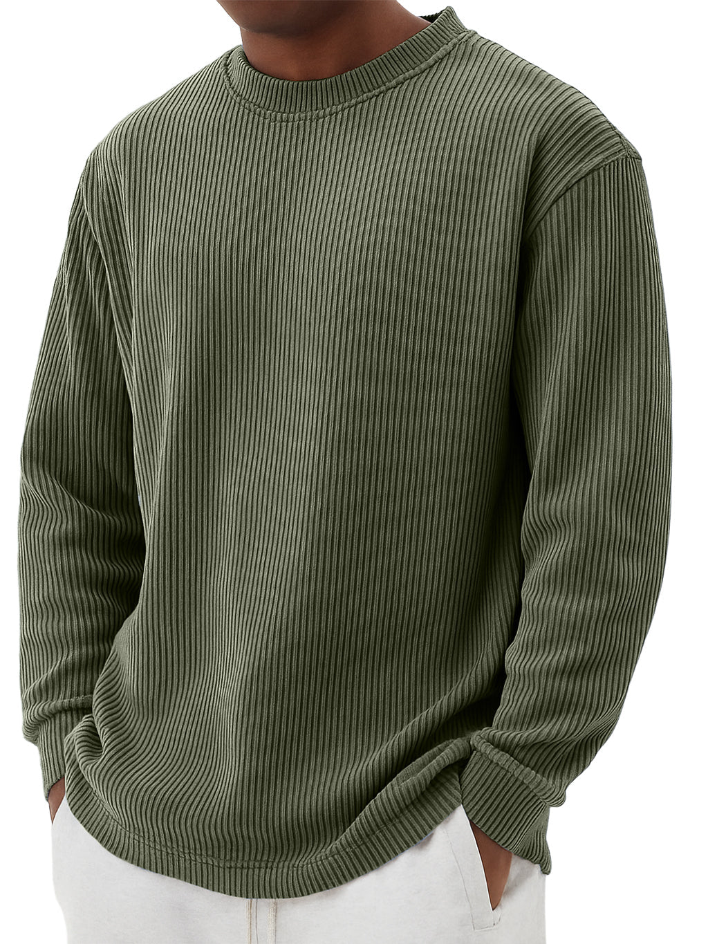 Men's Simple Casual Striped Crewneck Long Sleeved T-shirt