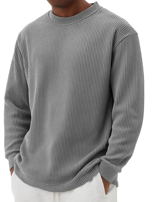 Men's Simple Casual Striped Crewneck Long Sleeved T-shirt