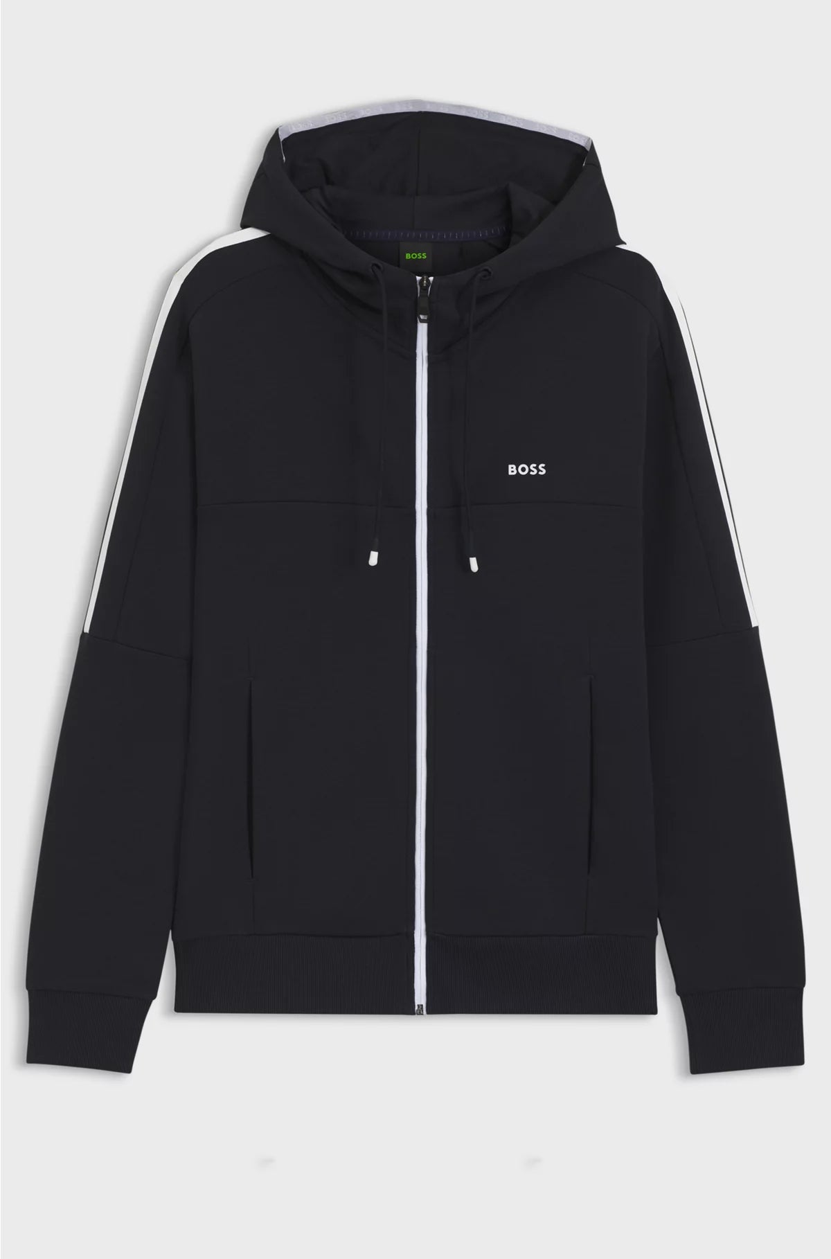 STRETCH-COTTON ZIP-UP HOODIE WITH STRIPE INSERT
