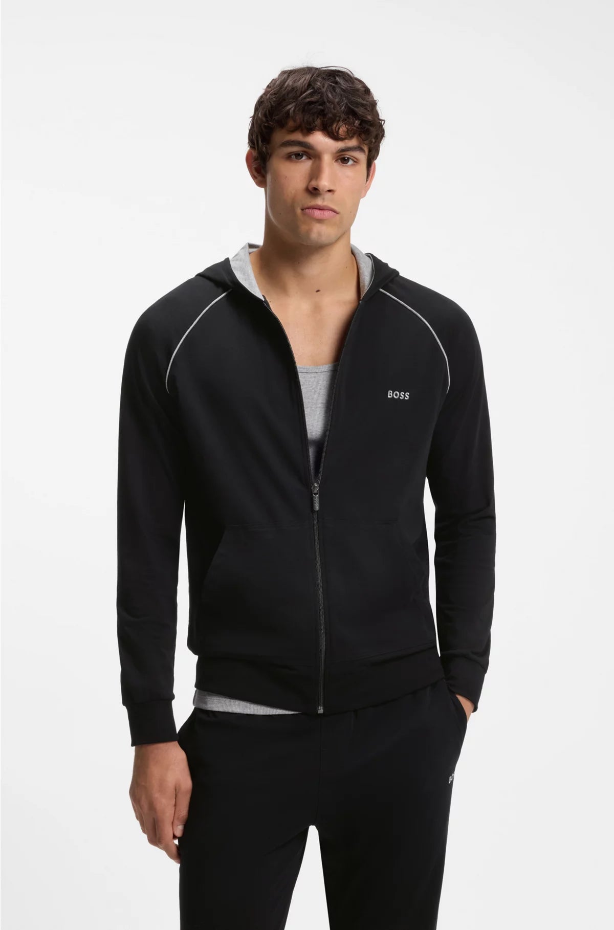 ZIP-UP HOODIE IN STRETCH COTTON WITH EMBROIDERED LOGO