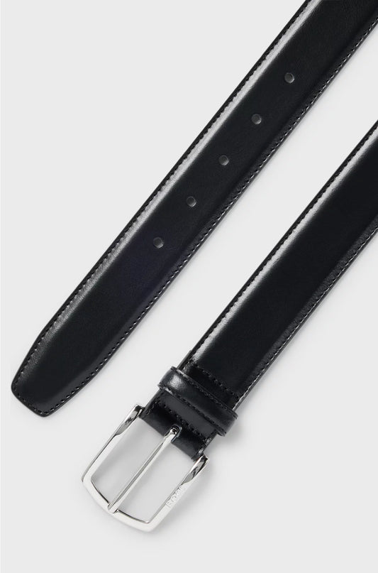 ITALIAN-LEATHER BELT WITH POLISHED LOGO BUCKLE