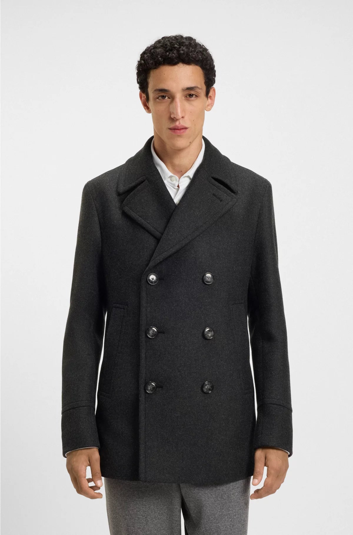 SLIM-FIT DOUBLE-BREASTED SHORT COAT IN A WOOL BLEND