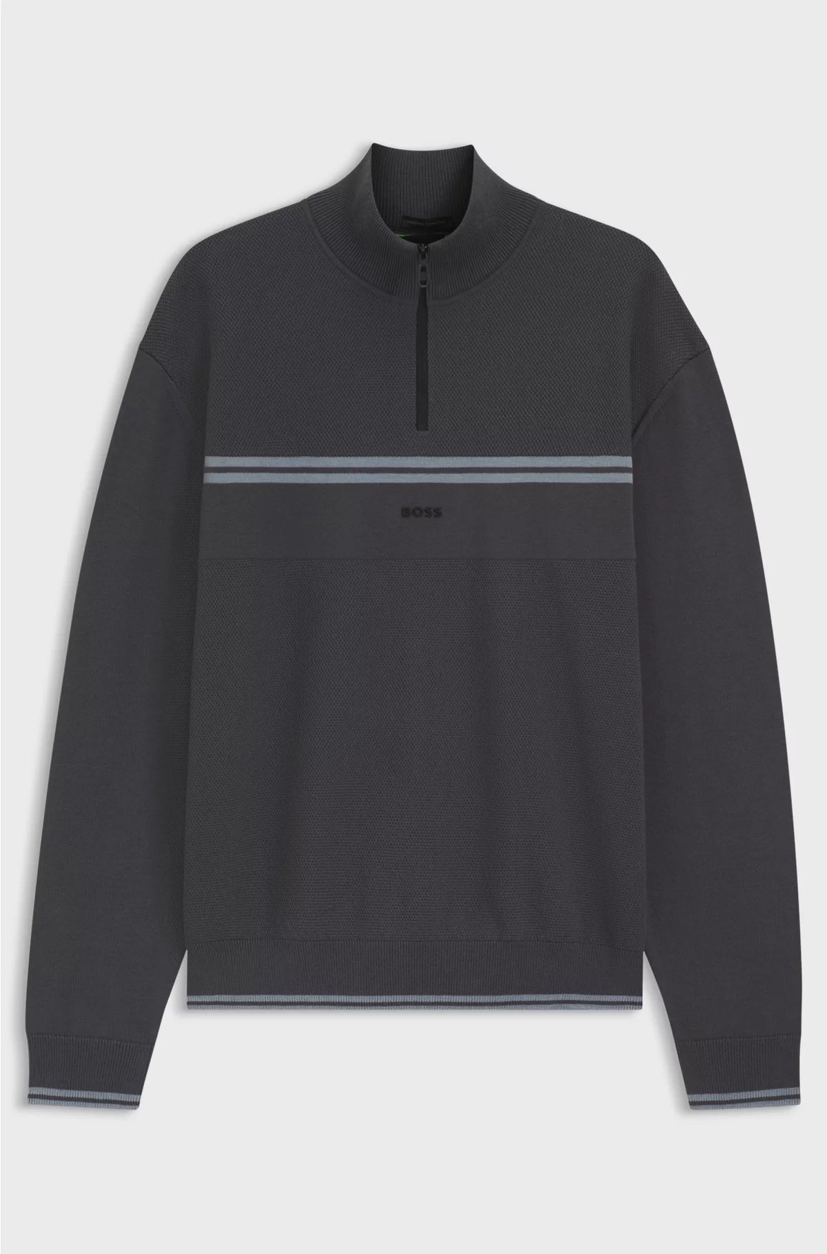 ZIP-NECK COTTON-BLEND SWEATER WITH STRIPE DETAILS