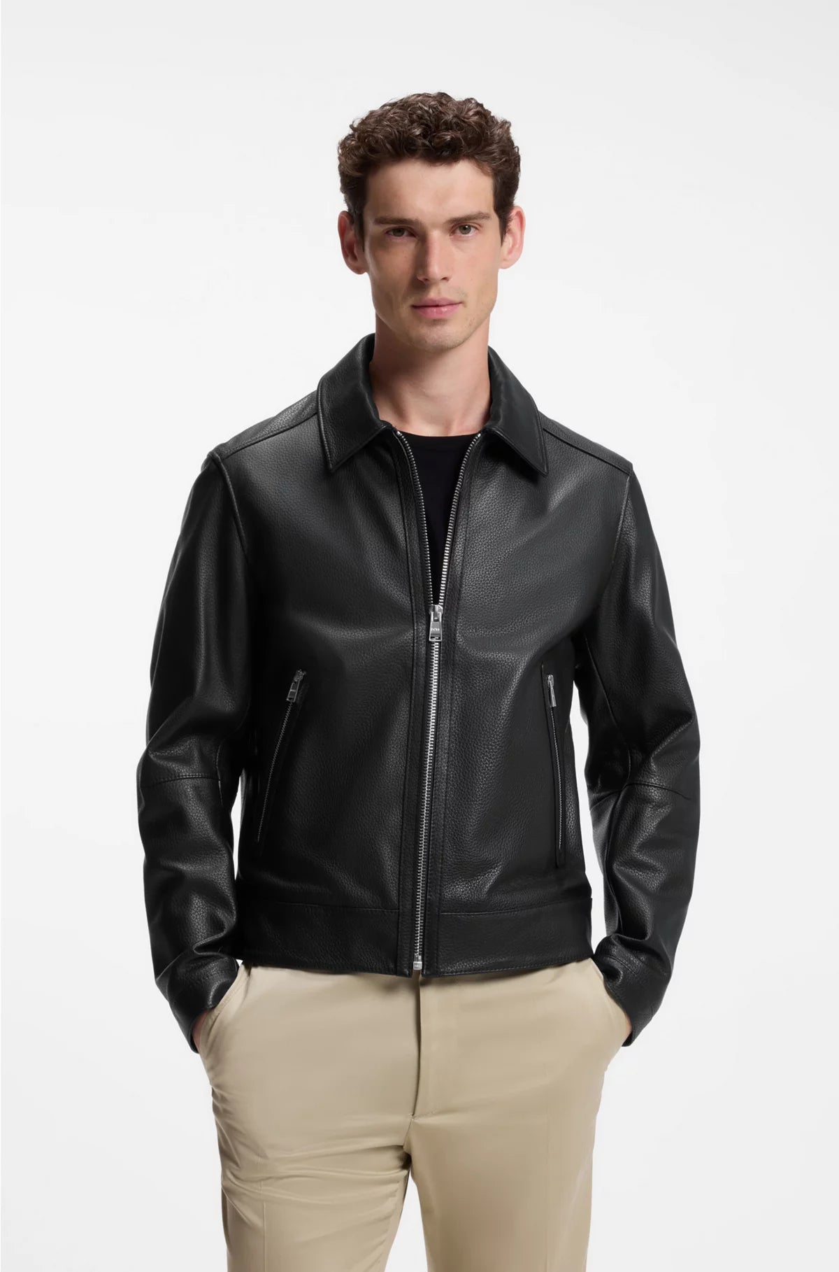 REGULAR-FIT LEATHER JACKET WITH ZIP CLOSURE