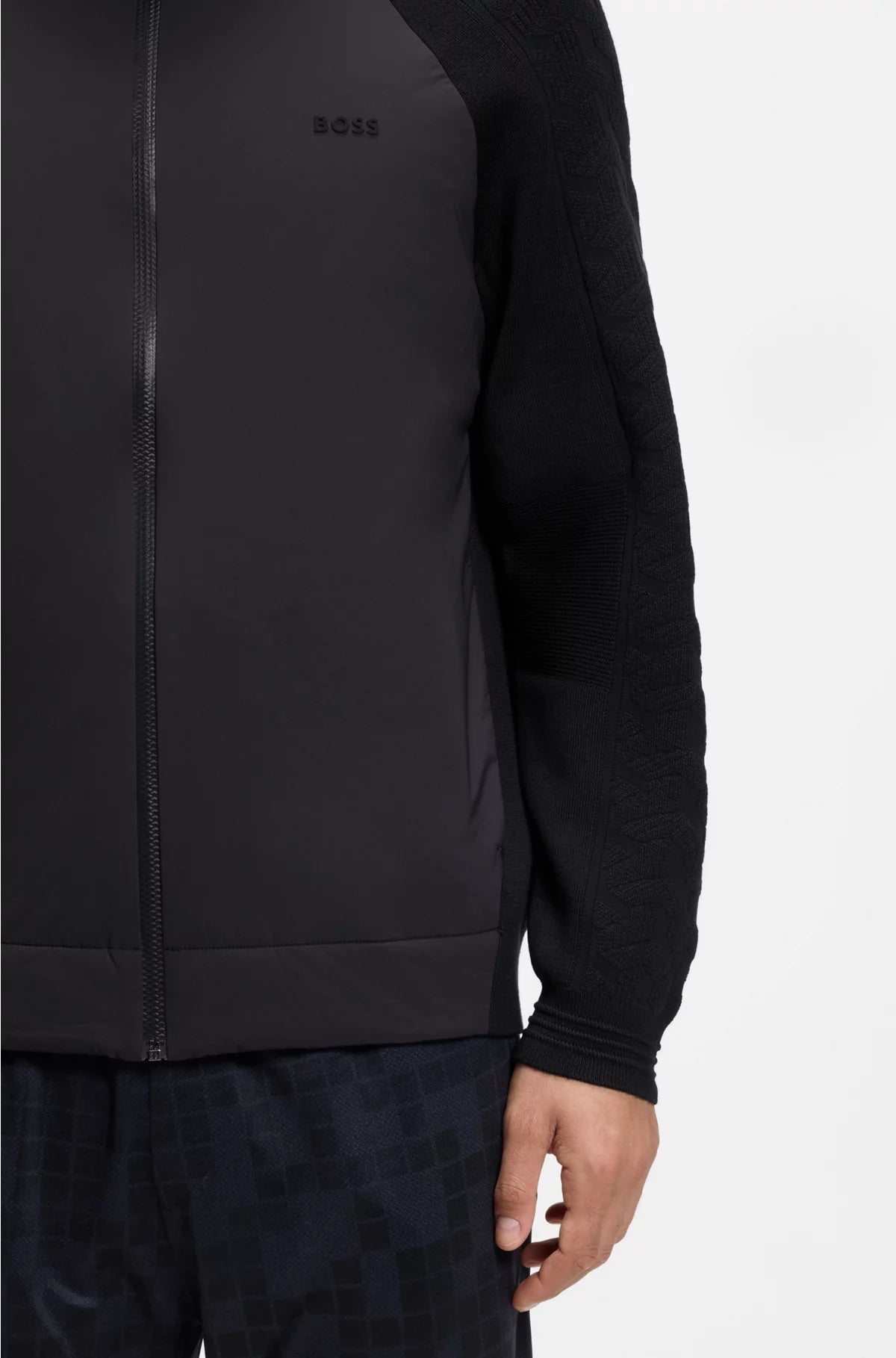 ZIP-UP HOODIE WITH TONAL TEXTURED JACQUARD