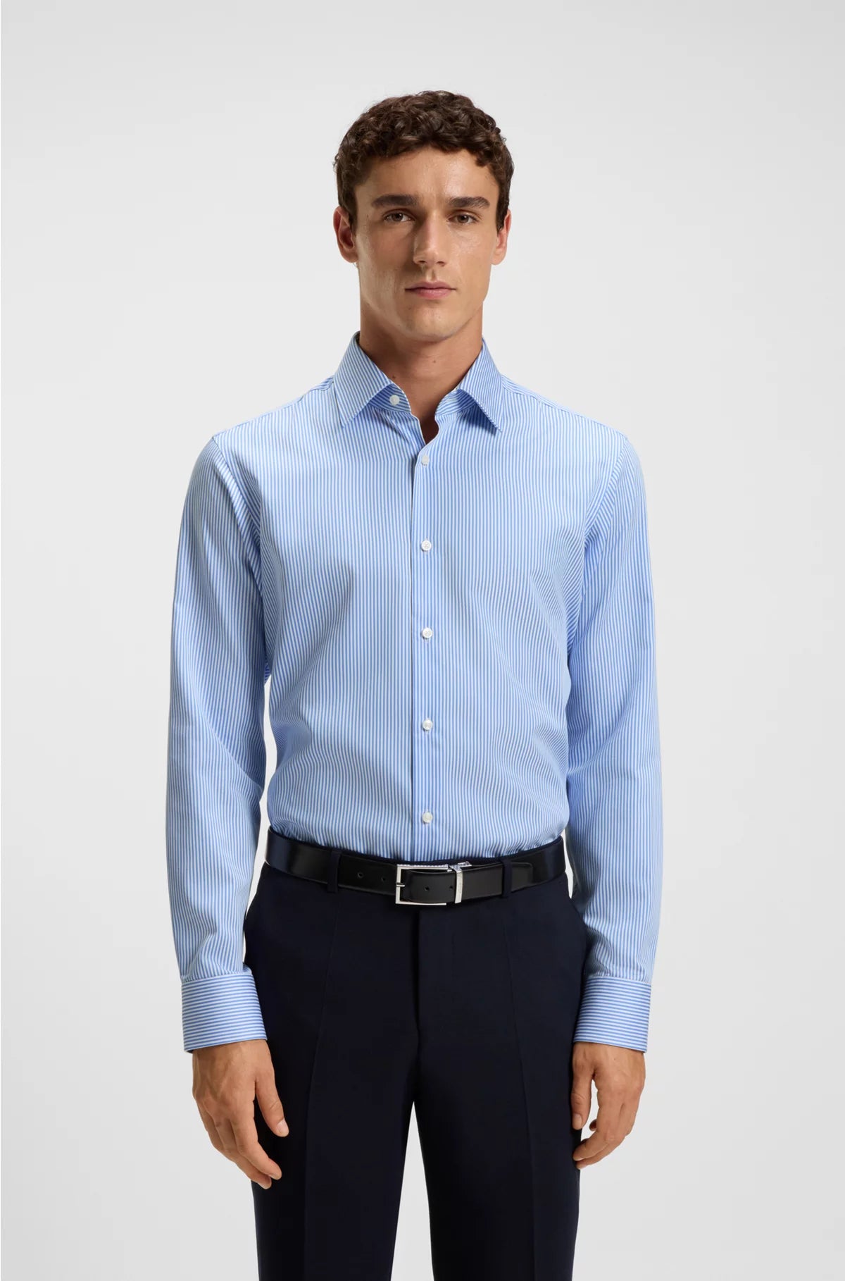 REGULAR-FIT SHIRT IN EASY-IRON STRIPED COTTON SATIN
