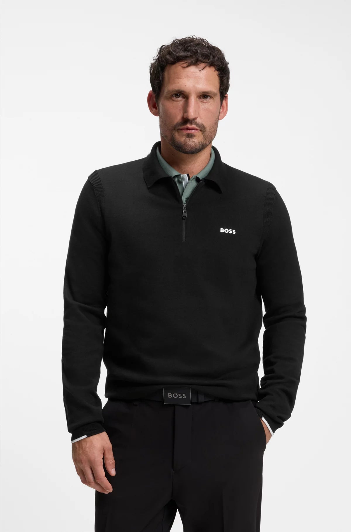 REGULAR-FIT COTTON SWEATER WITH POLO COLLAR