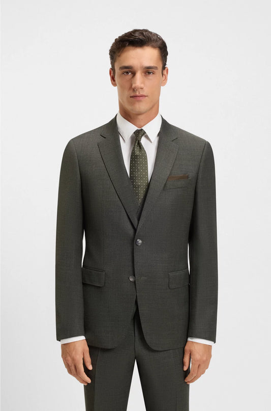 THREE-PIECE SLIM-FIT SUIT IN PATTERNED STRETCH WOOL