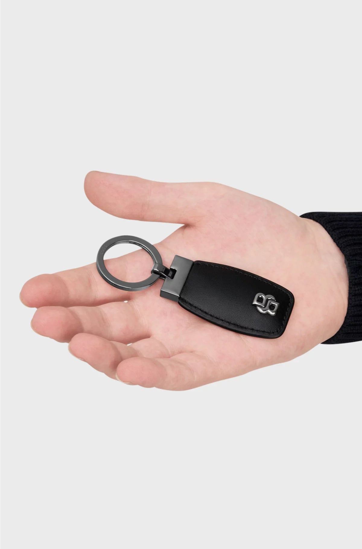 LEATHER KEY RING WITH GUNMETAL DOUBLE B MONOGRAM