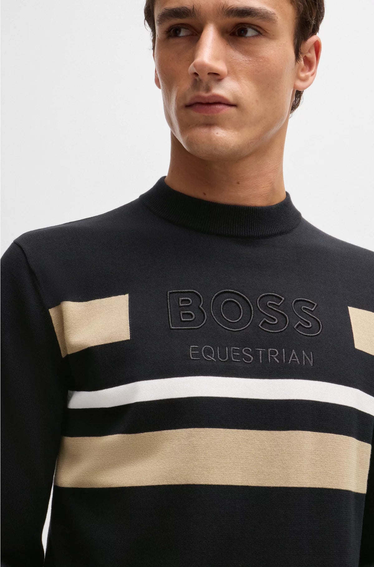 EQUESTRIAN COTTON SWEATER WITH CONTRASTING STRIPES