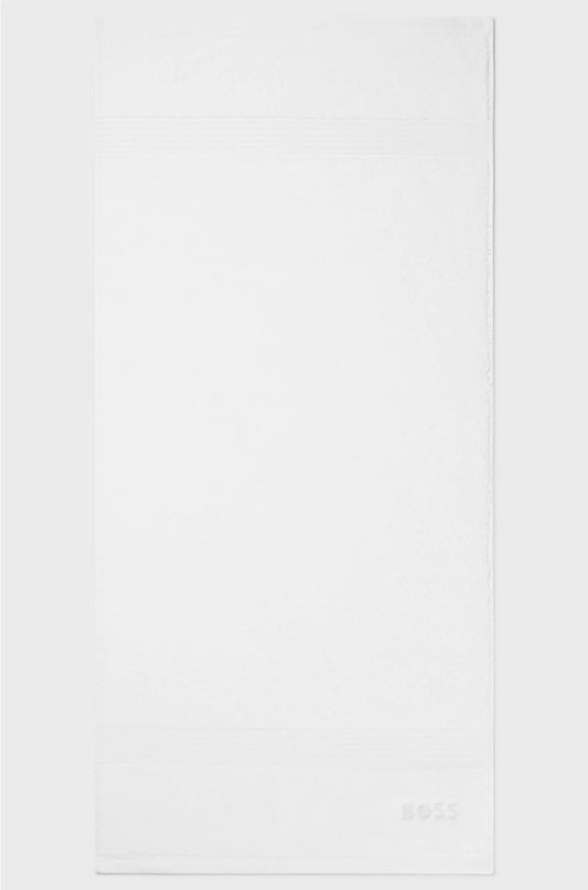 WHITE AEGEAN-COTTON HAND TOWEL WITH TONAL LOGO