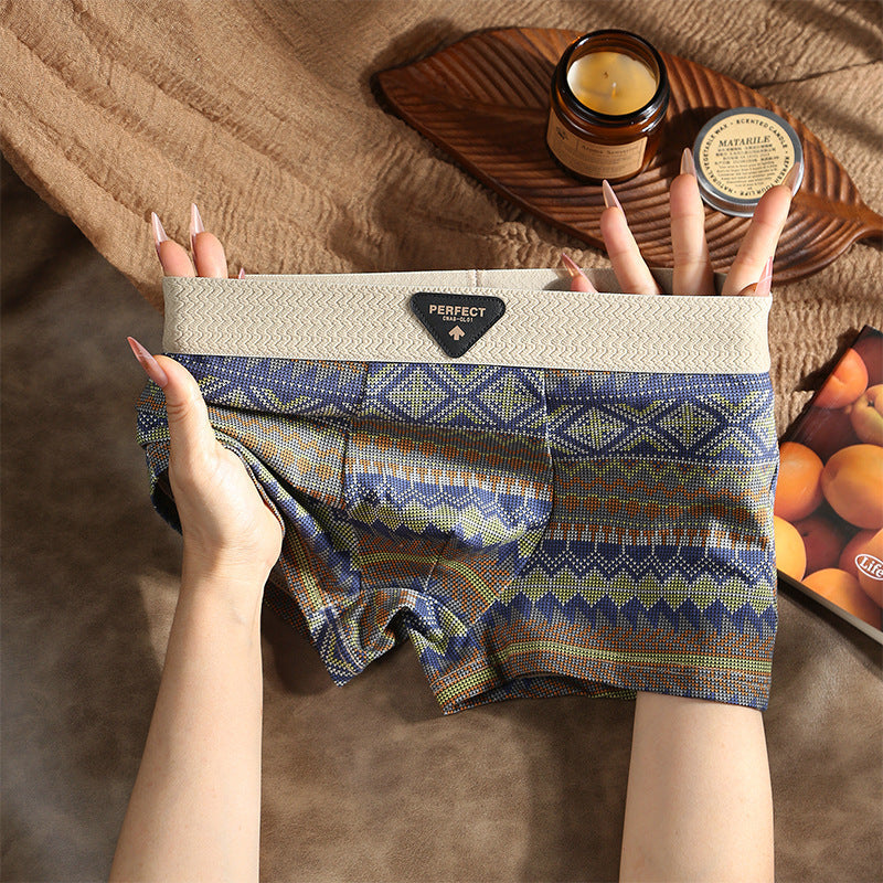 3-Pack Comfortable & Anti-Exposure Cotton Retro Ethnic Style Mid-Rise Boxer Shorts