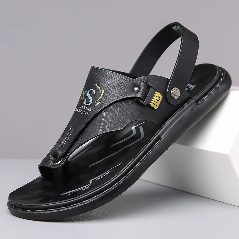 Men’s Orthopedic Leather Flip Flops – Non-Slip Comfort Sandals with Adjustable Back Strap