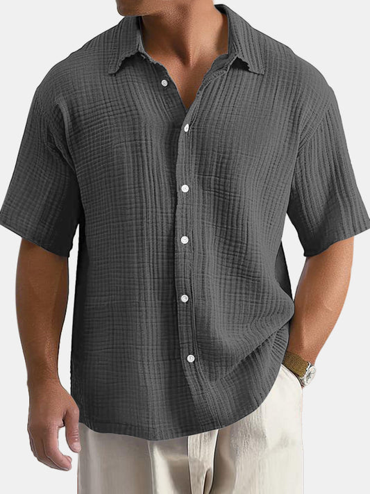Men's Cotton Hawaiian Summer Comfortable Solid Color Short Sleeve Shirt