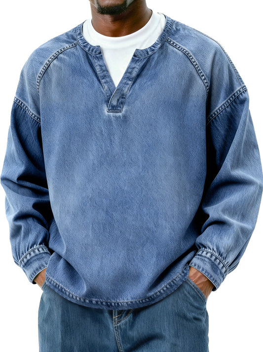 Men's Retro Faux Two-Piece Raglan Patchwork Casual Long-Sleeve T-Shirt