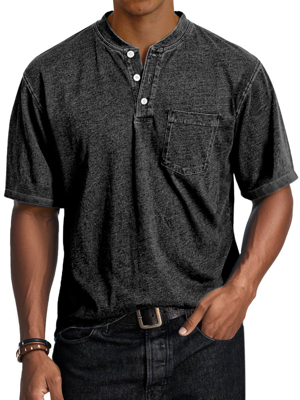 Men's Casual Retro Comfort Short Sleeve Button-Down Henley