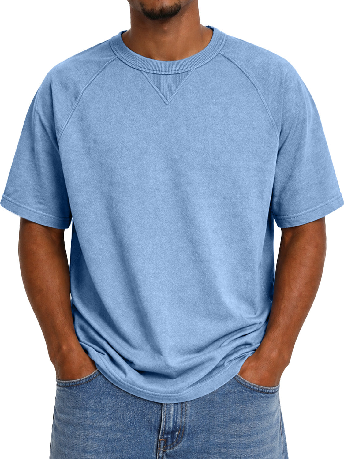 Men's Crew Neck Raglan Short-sleeved T-shirt With Inverted Triangle Design