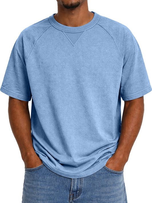 Men's Crew Neck Raglan Short-sleeved T-shirt With Inverted Triangle Design
