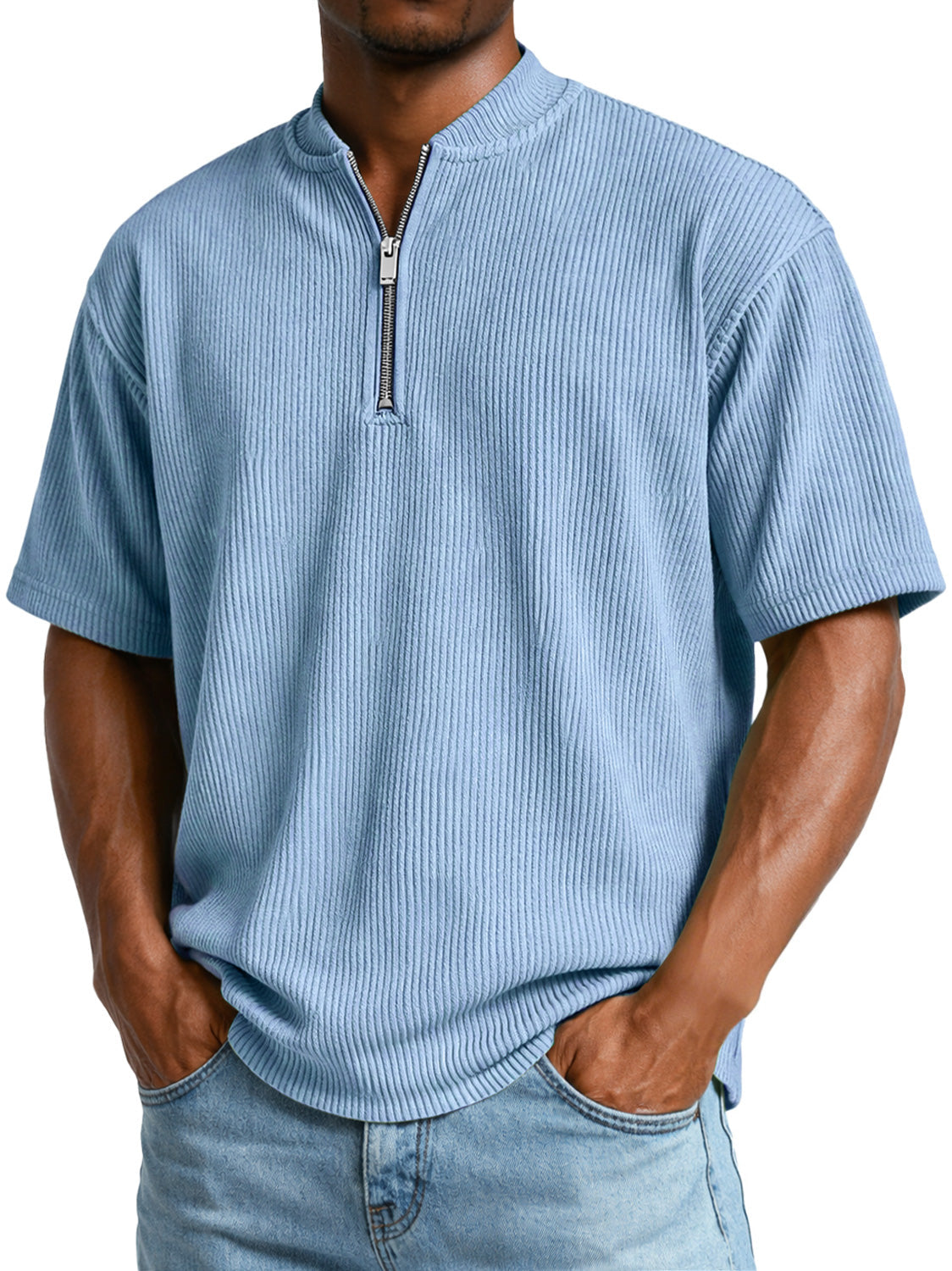 Men's Everyday Ribbed Zip-up Short-sleeved Casual T-shirt