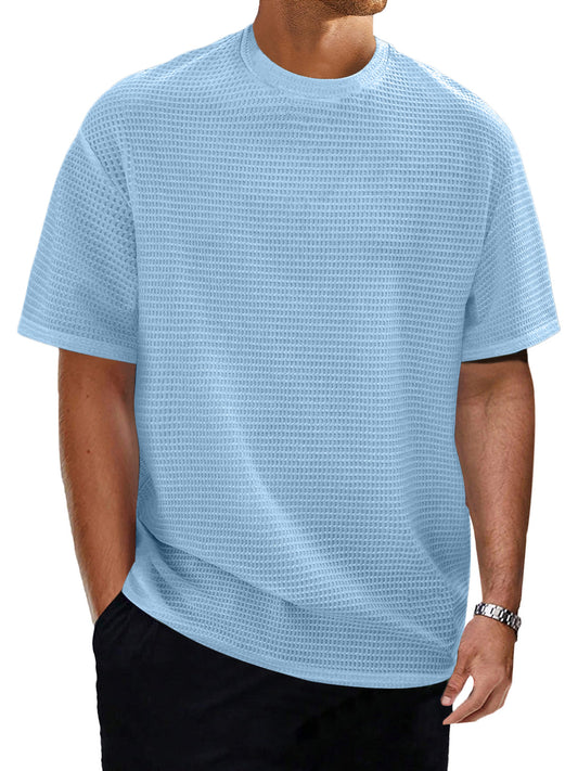 Men's Casual Round Neck Textured Solid Color Short Sleeve T-Shirt