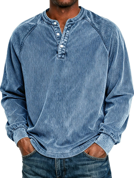 Men's Retro Raglan Corduroy Casual Long-Sleeve Henley Shirt