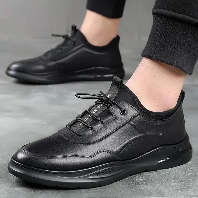 Men’s Leather Dress Sneakers – Breathable Casual Lace-Up Shoes