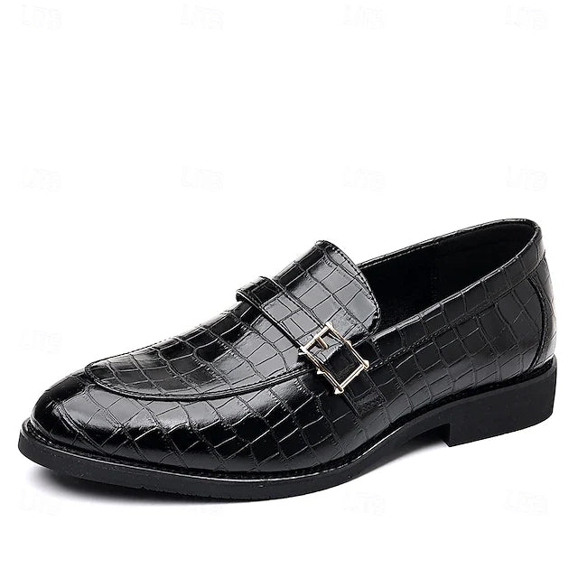 Men's Crocodile Pattern Luxury Loafers – Dark Brown Slip-On Dress Shoes
