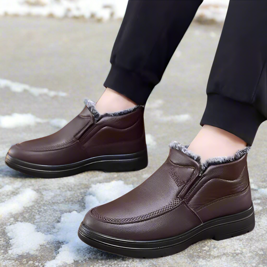 Men Orthopedic Ankle Boots Waterproof Plush Warm Leather Winter