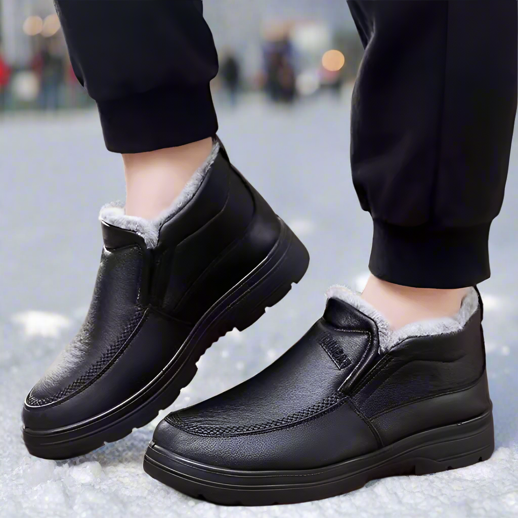 Men Orthopedic Ankle Boots Waterproof Plush Warm Leather Winter