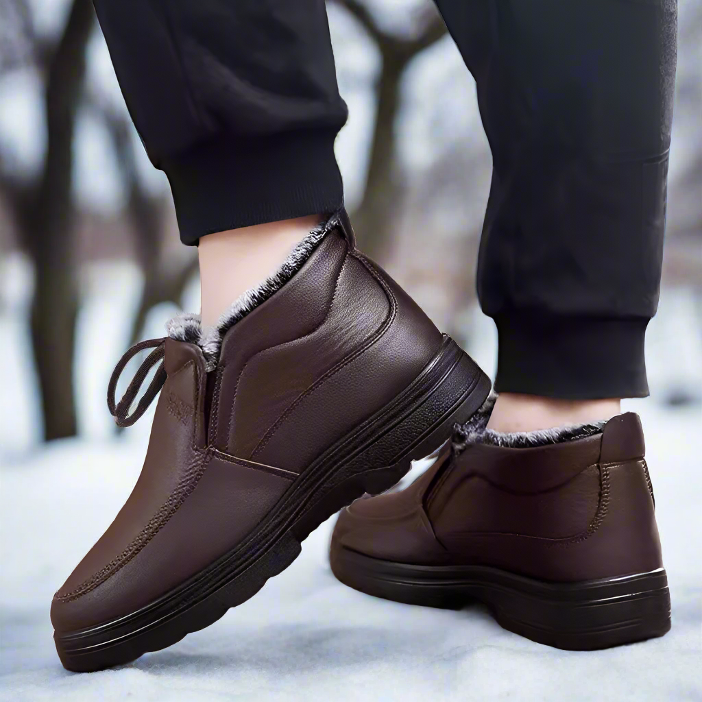 Men Orthopedic Ankle Boots Waterproof Plush Warm Leather Winter