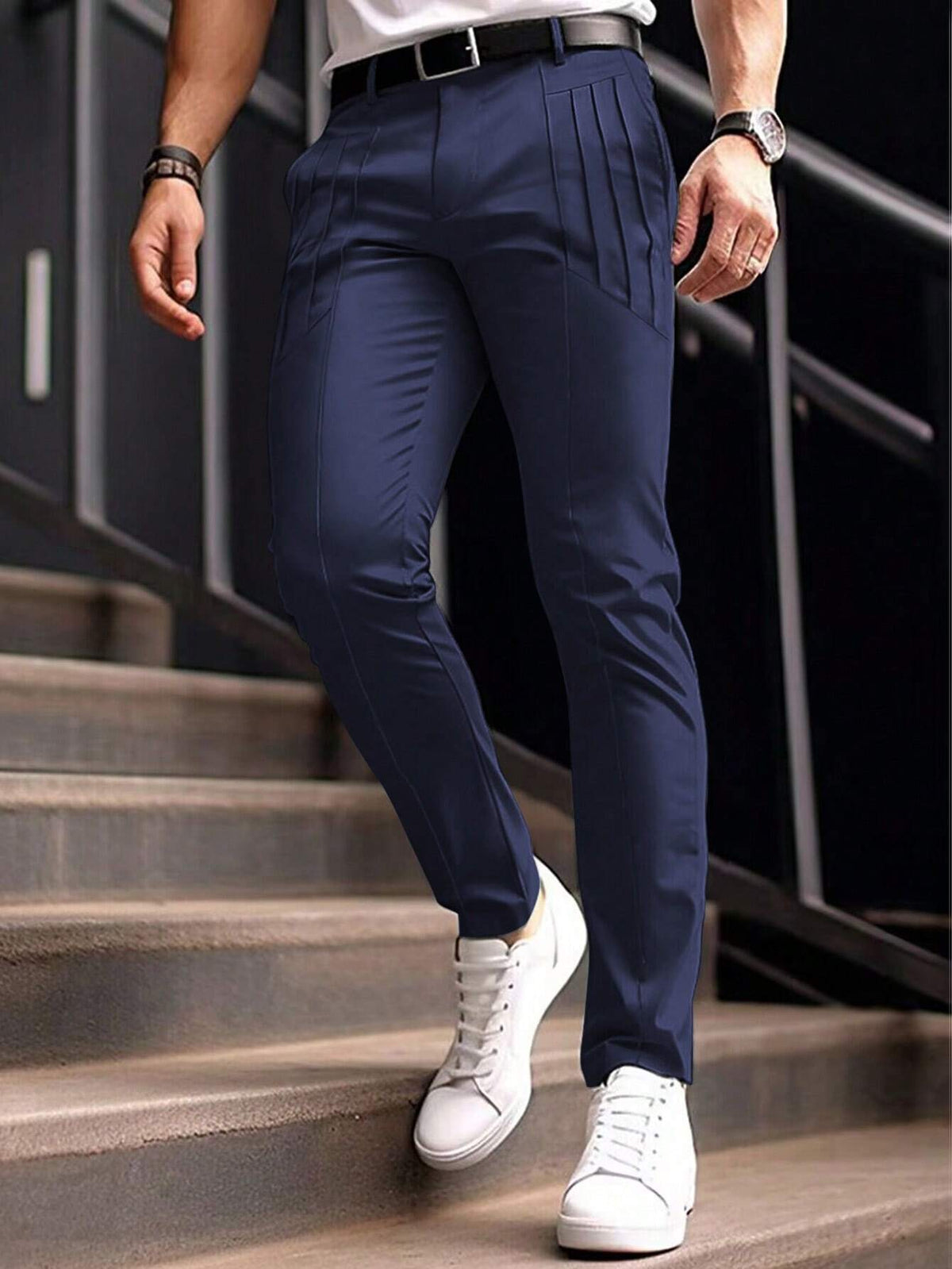 Men's Dress Pants Trousers Chinos Buttons Pocket Plaid Comfort Formal Party Work Fashion Classic Style Black Wine Micro-elastic