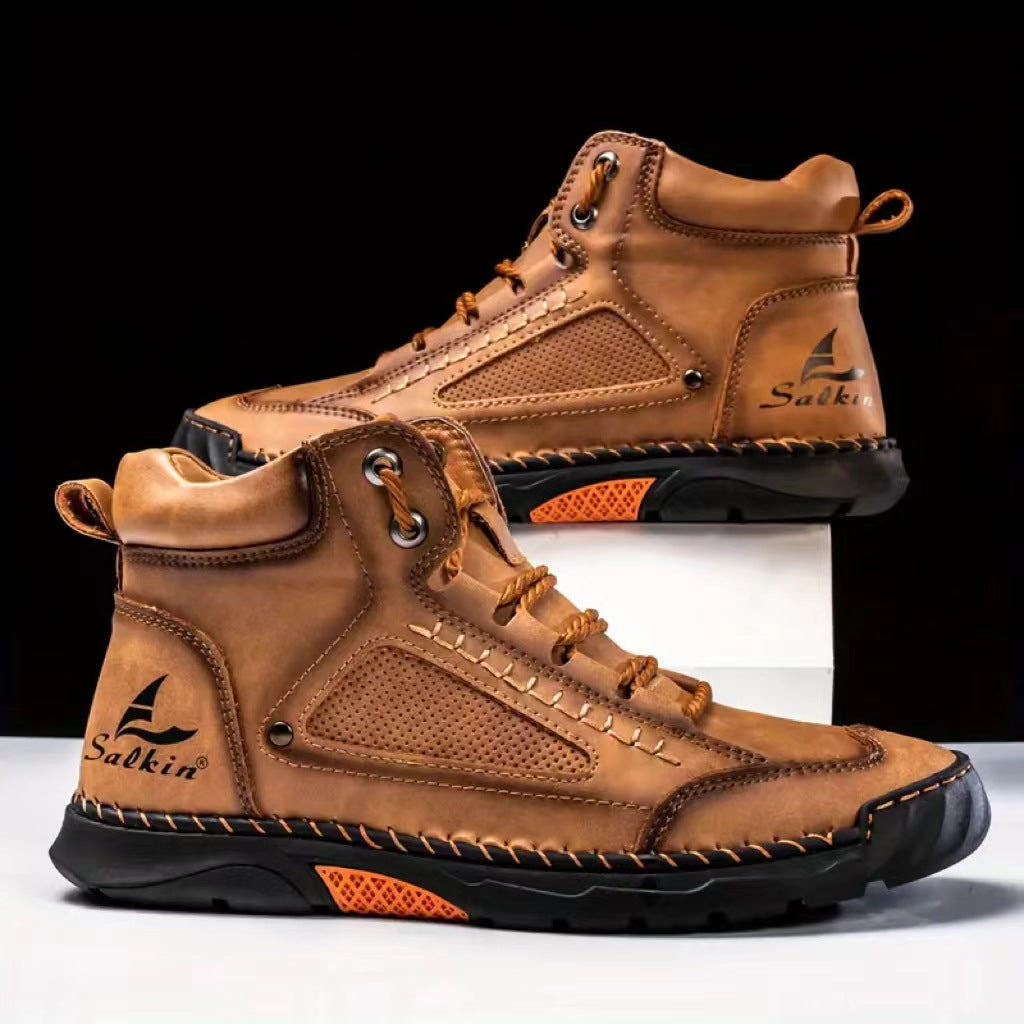 ⚡Men's Comfortable Handmade Leather Boots – Waterproof, Arch Support, Pressure Relief, Spacious Toe Box Outdoor Leather Shoes
