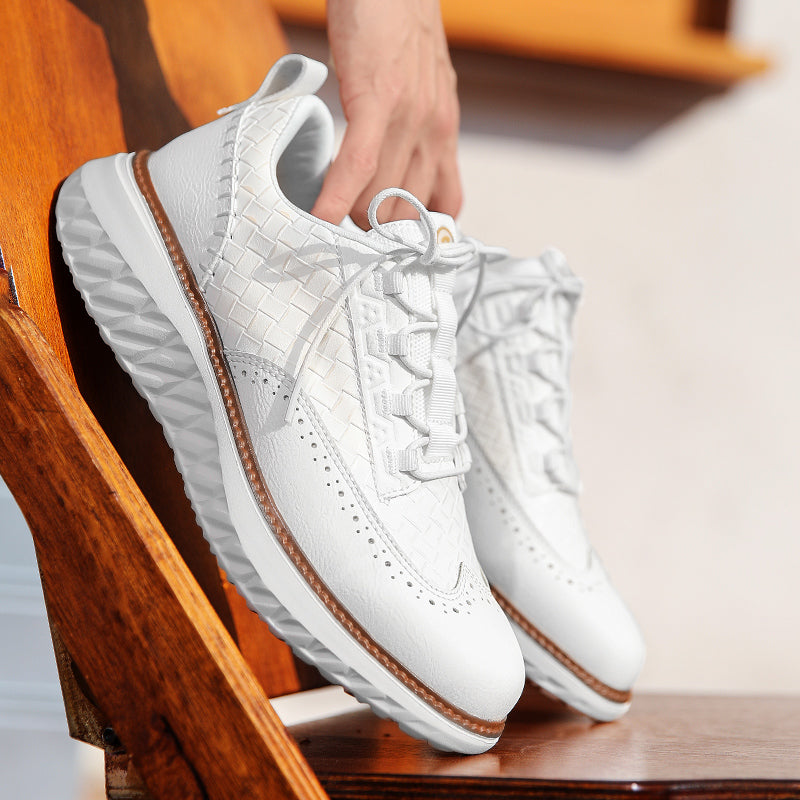 Men’s Comfortable Lace-Up Brogue Sneakers – Ultra-Lightweight & Breathable Woven Upper, Arch Support, Wide-Toe Fit, Shock-Absorbing Sole for All-Day Comfort