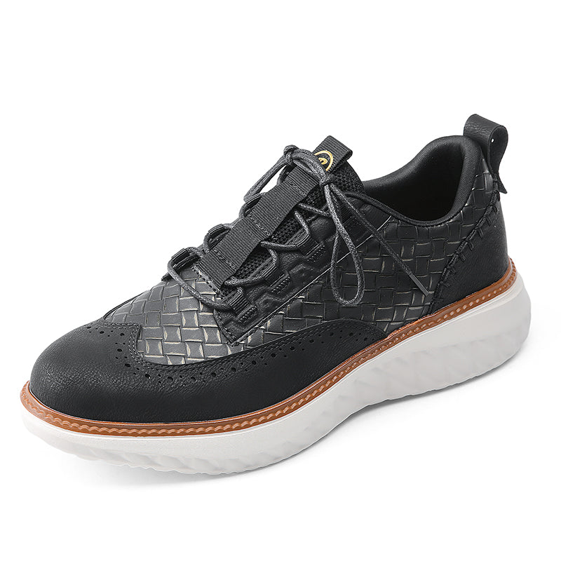 Men’s Comfortable Lace-Up Brogue Sneakers – Ultra-Lightweight & Breathable Woven Upper, Arch Support, Wide-Toe Fit, Shock-Absorbing Sole for All-Day Comfort