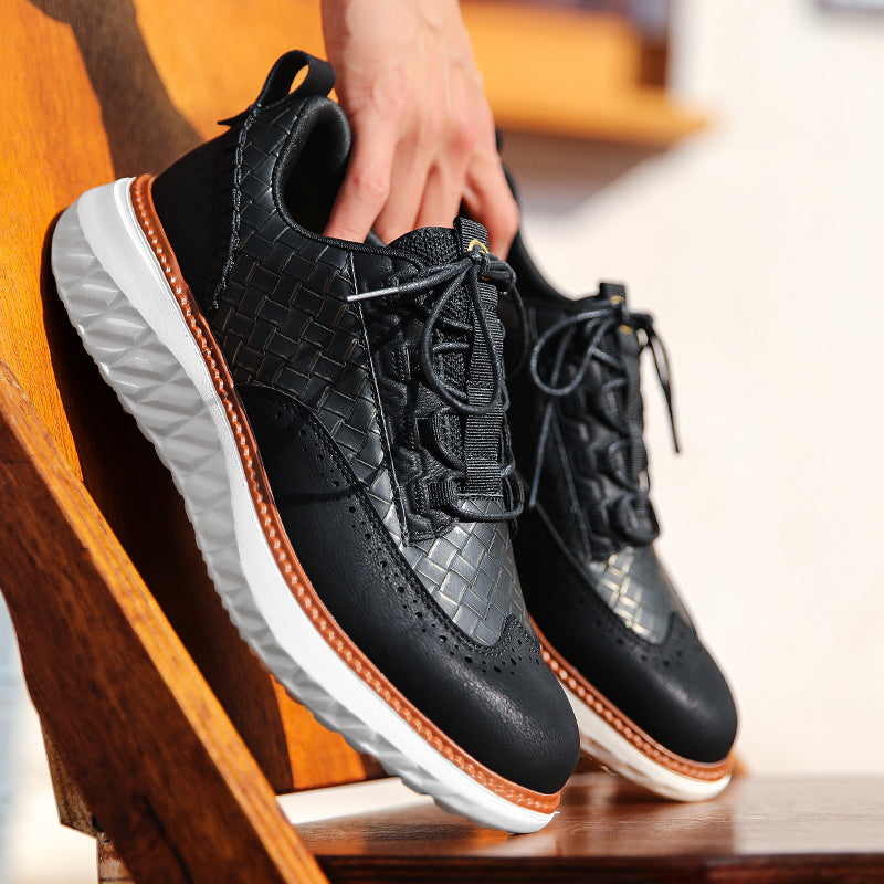 Men’s Comfortable Lace-Up Brogue Sneakers – Ultra-Lightweight & Breathable Woven Upper, Arch Support, Wide-Toe Fit, Shock-Absorbing Sole for All-Day Comfort